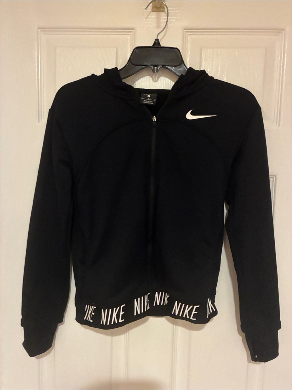 Nike Black Hoodie with White Swoosh and Branded Hem